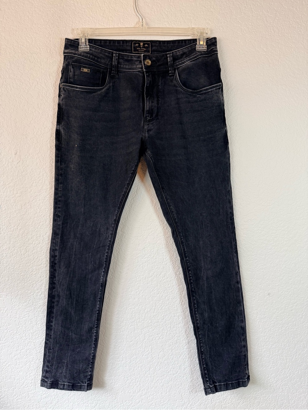 Rare Rabbit Reney Black HawkSlim Fit Mens Jeans Zip Button Closure Size 32
